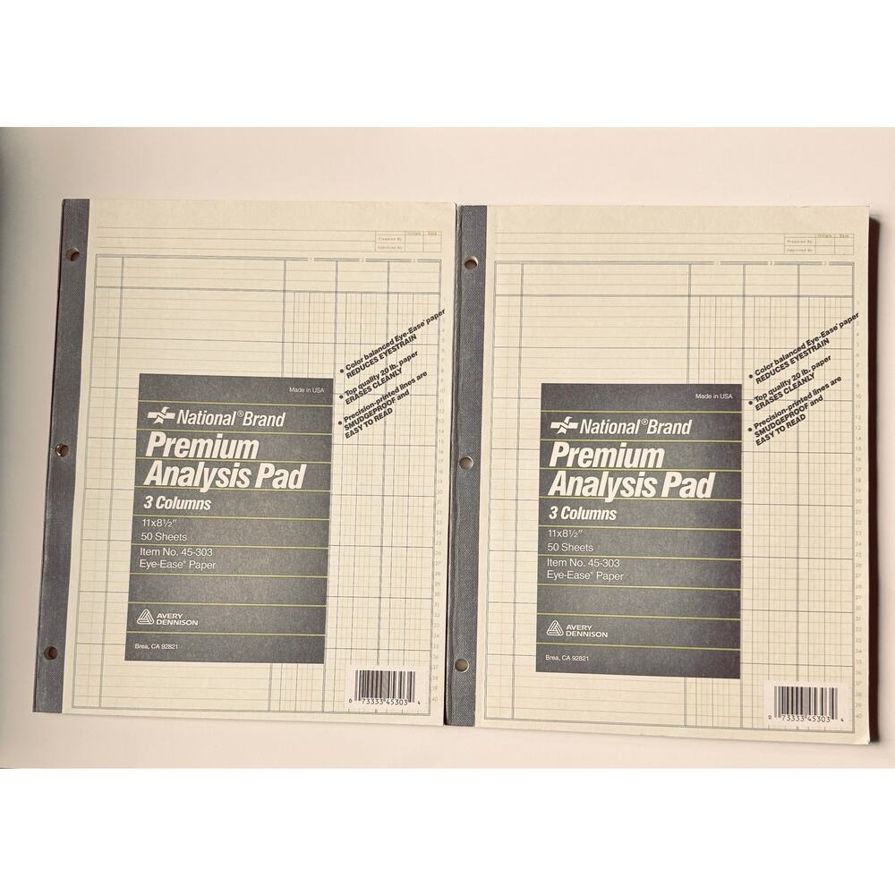 National Brand Premium Analysis Pads 3 Columns Set of 2 Avery 45-303 87 Sheets